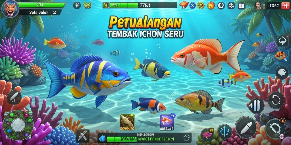 Gameplay seru menembak ikan berwarna-warni di F7F7.