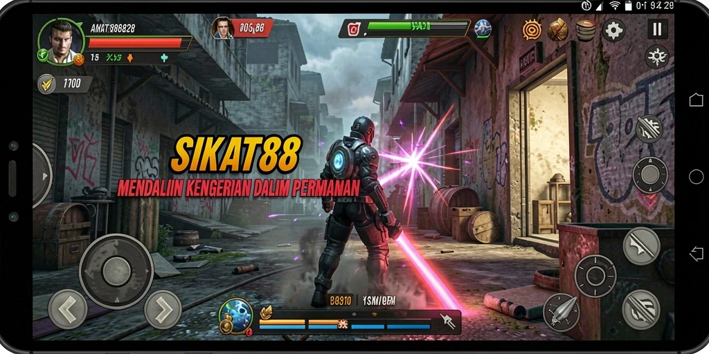 Screenshot gameplay SIKAT88 menampilkan suasana horor yang mencekam.
