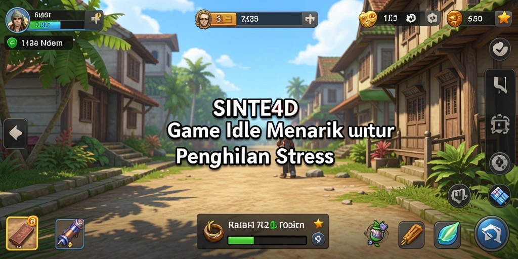 Screenshot gameplay SINTE4D menunjukkan karakter dalam aksi menyelesaikan misi idle.