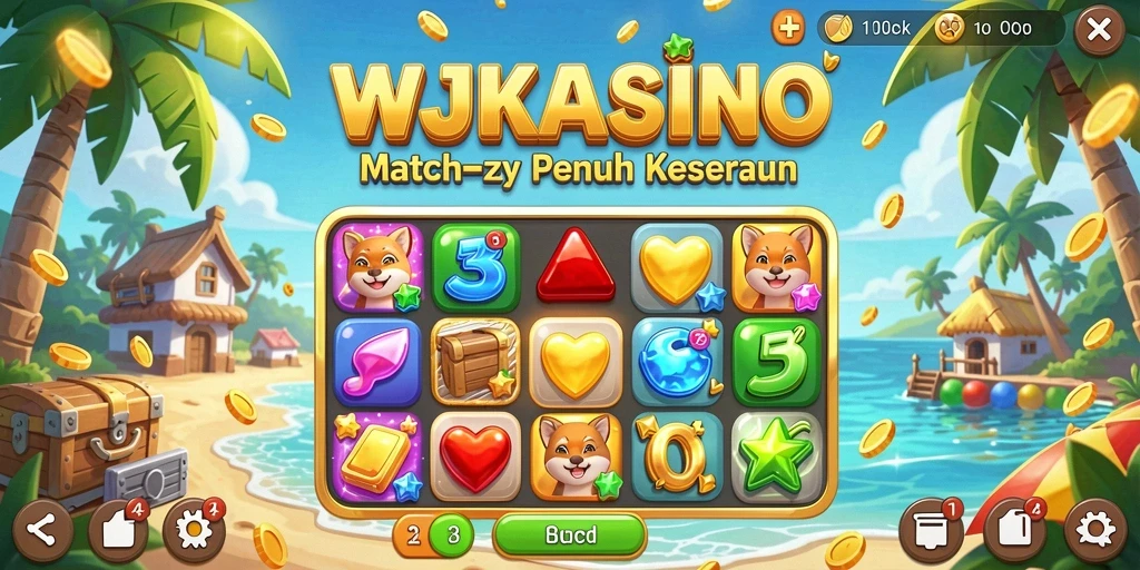 Tampilan gameplay WJKASINO yang menarik dengan elemen Match-3 yang menentang.